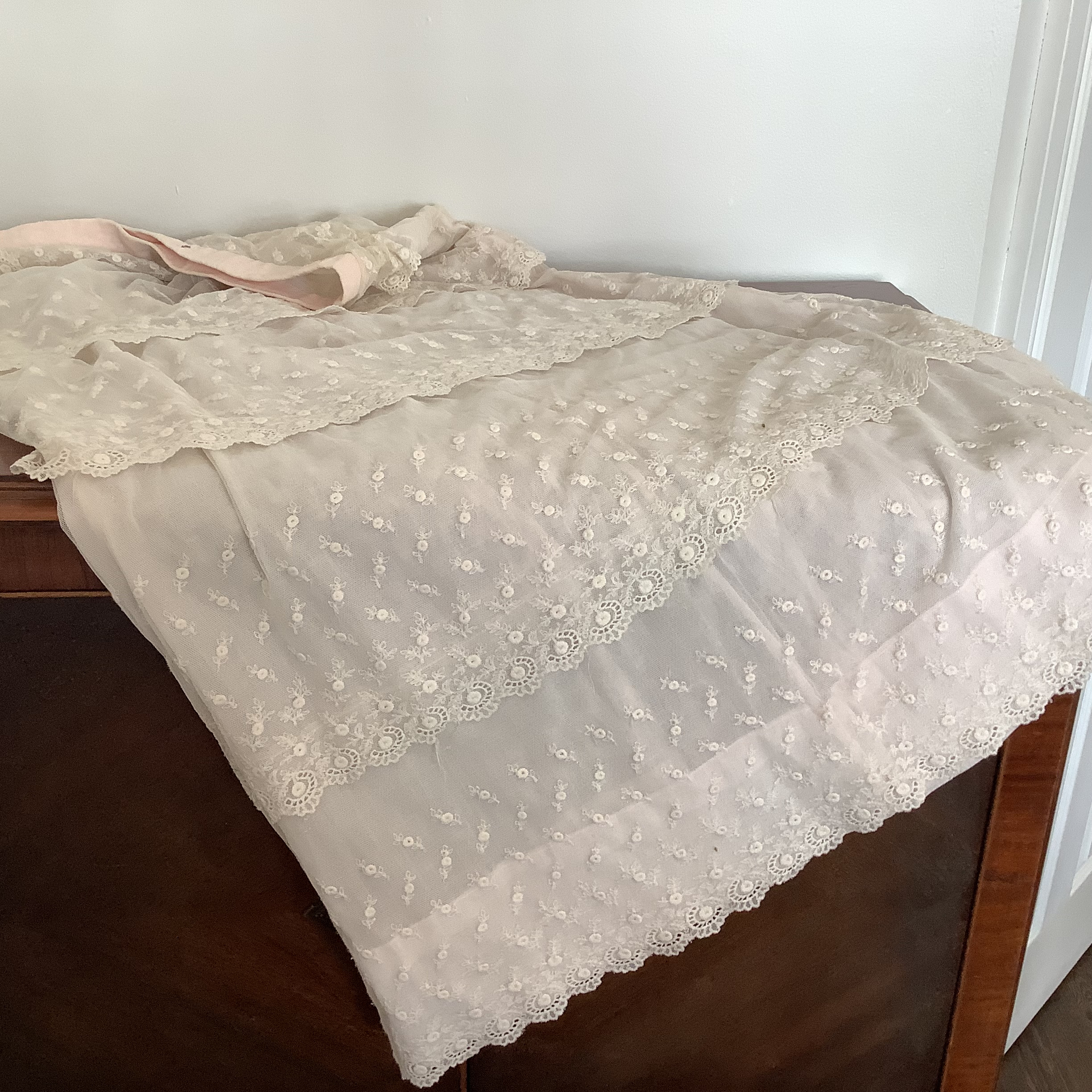White lace skirt lying on a table