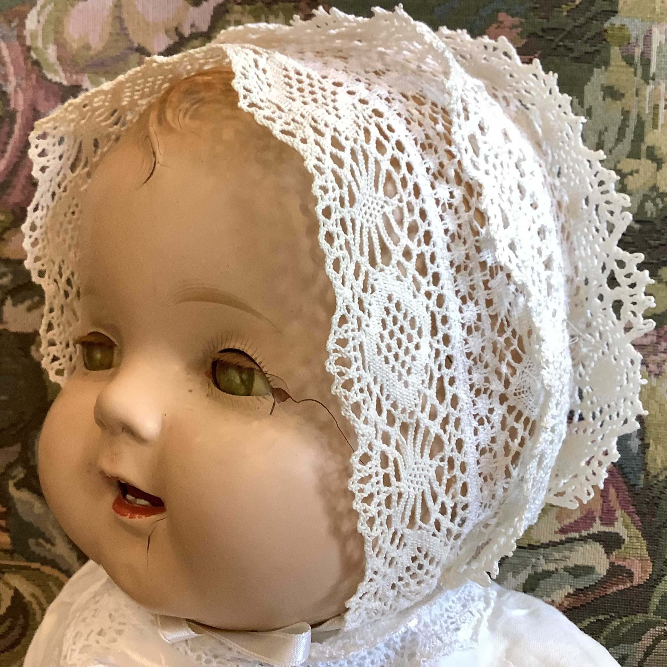Lace detail of christening gown