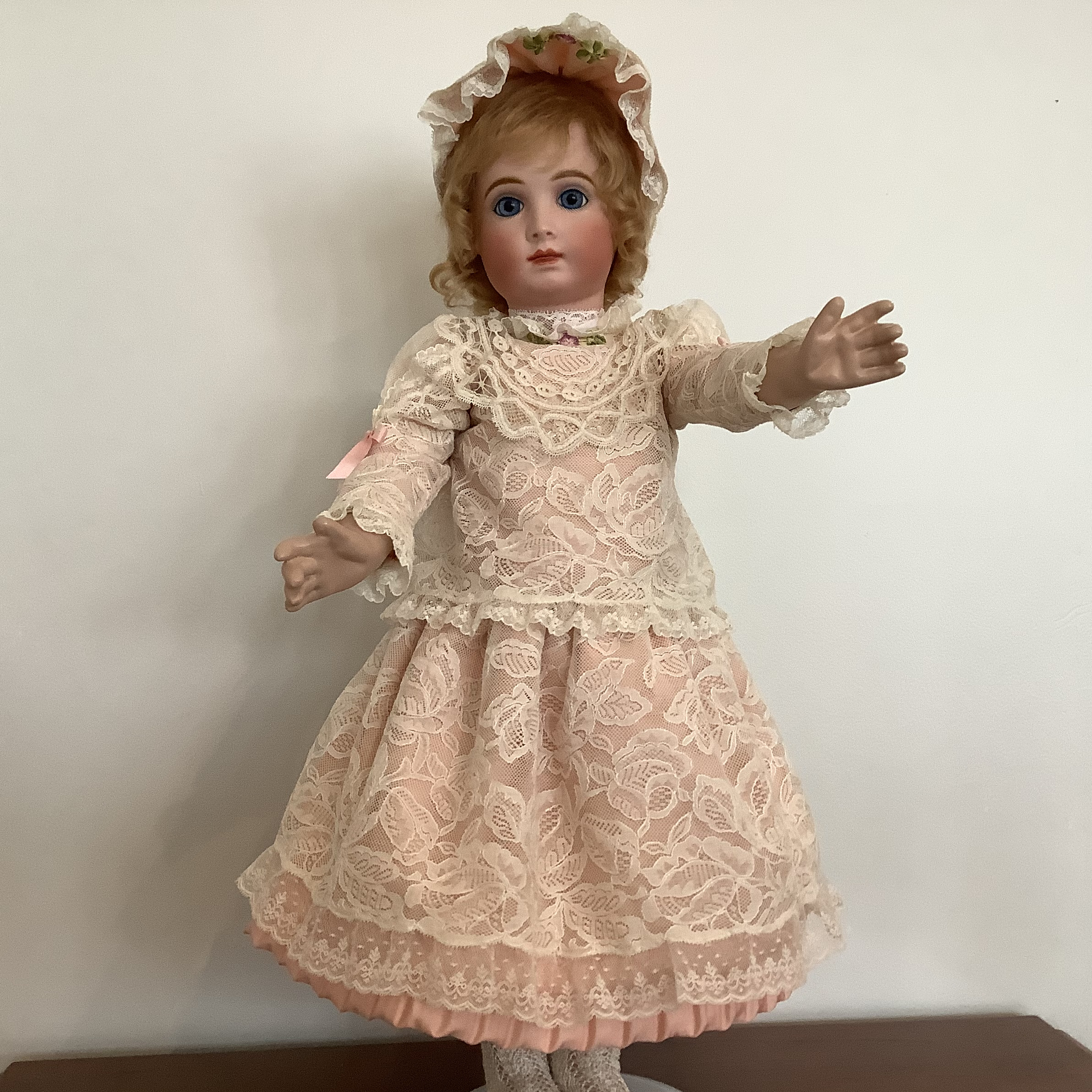Cody Jumeau in pink lace overlay front view